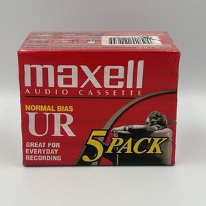 Maxell UR 90 Cassette Tape (5PK) Normal Bias 108562 / 90 Minute Audio Tape -NEW